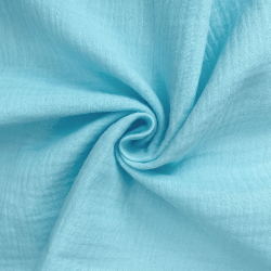 Ткань Муслин Жатый, цвет Небесно-голубой (на отрез)  в Бердске